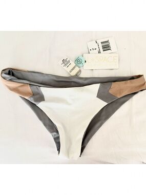 L*SPACE Marble Classic Bikini Bottoms S Reversible White Gray NWT